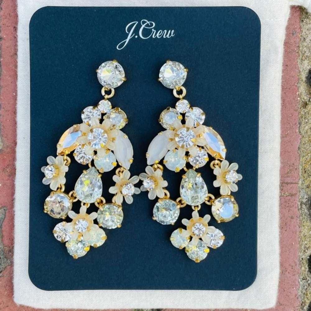 J. Crew Crystal Botanical Cluster Statement Earrings NWT